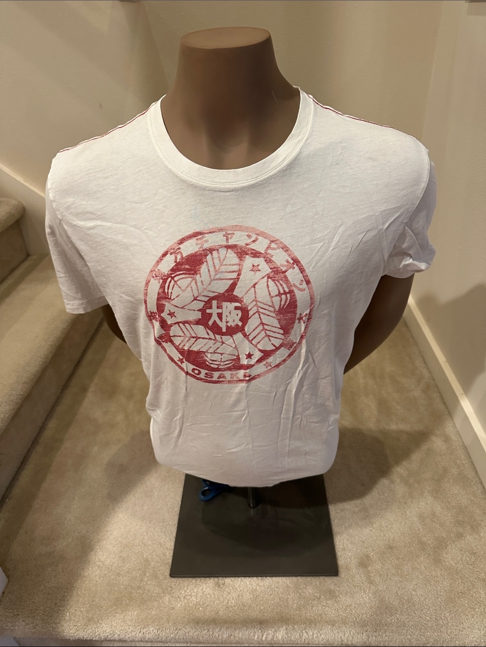 Lucky White Graphic Men’s T-Shirt with Red Osaka Emblem